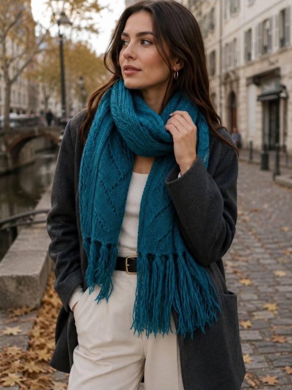 Northern Watters Knitwear Wool Scarf Teal Fringe Handmade Canada Winter Cozy